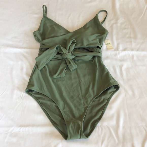 SOLD Aerie Green Wrap one piece swimsuit, size M - Picture 1 of 8